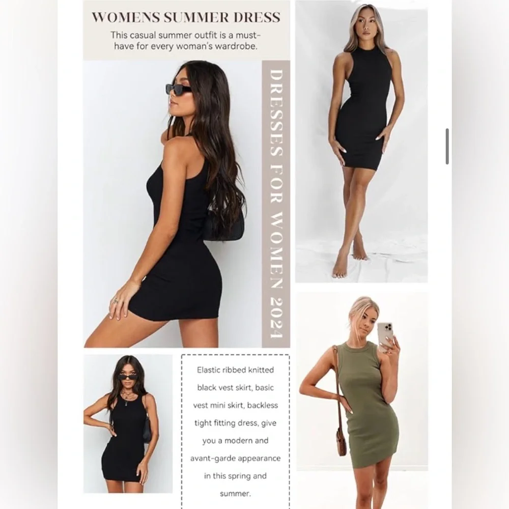 Womens Ribbed Sleeveless Tank Dresses Basic Bodycon Mini Dress - Picture 9 of 10